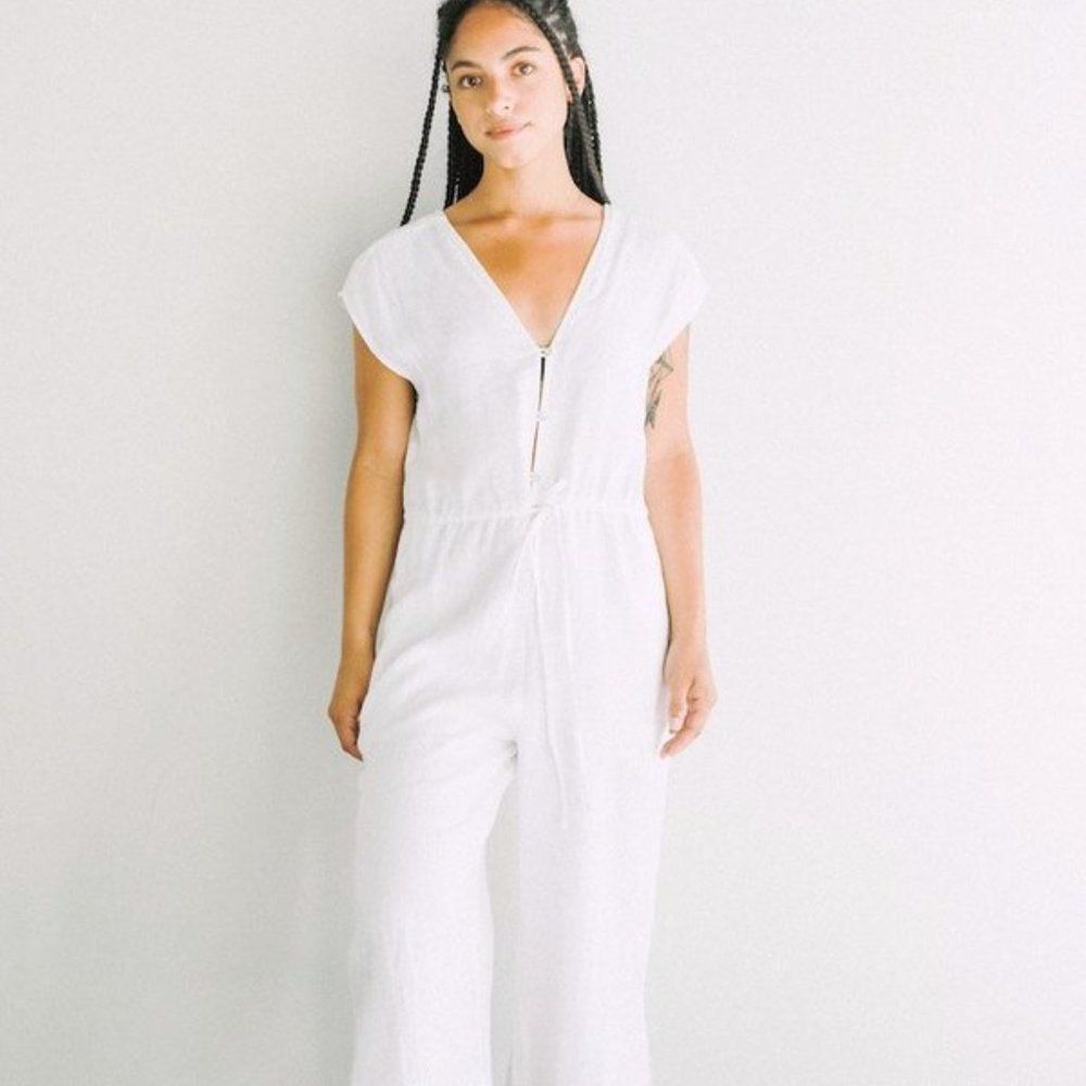 Bella Dahl White Cap Sleeve Jumpsuit Small